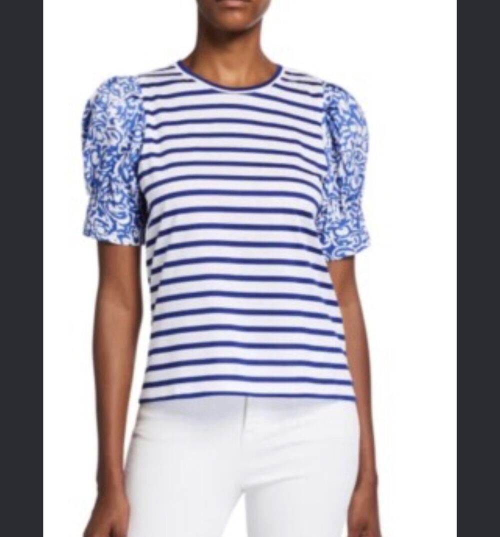 Tanya Taylor Alexi Cotton Half Sleeve Stripe Stretch Knit T-Shirt S